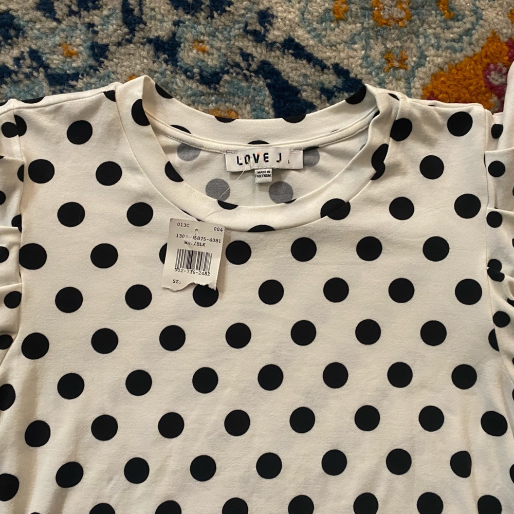SOLD! NEW! Boutique White & Black Polka Dots Layered Ruffle Sleeve Top L - Picture 4 of 14